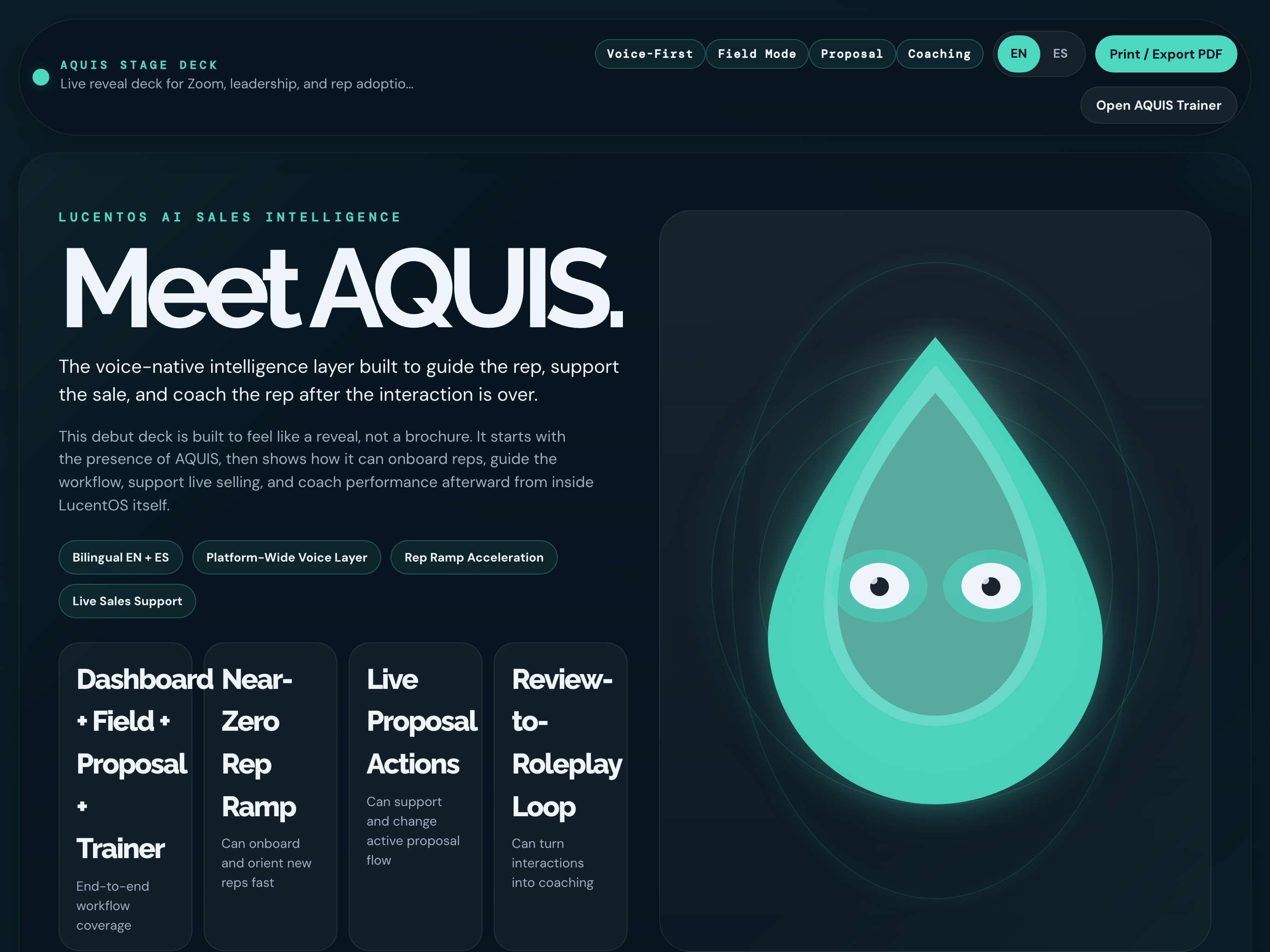 LucentOS AQUIS assistance surface during the proposal