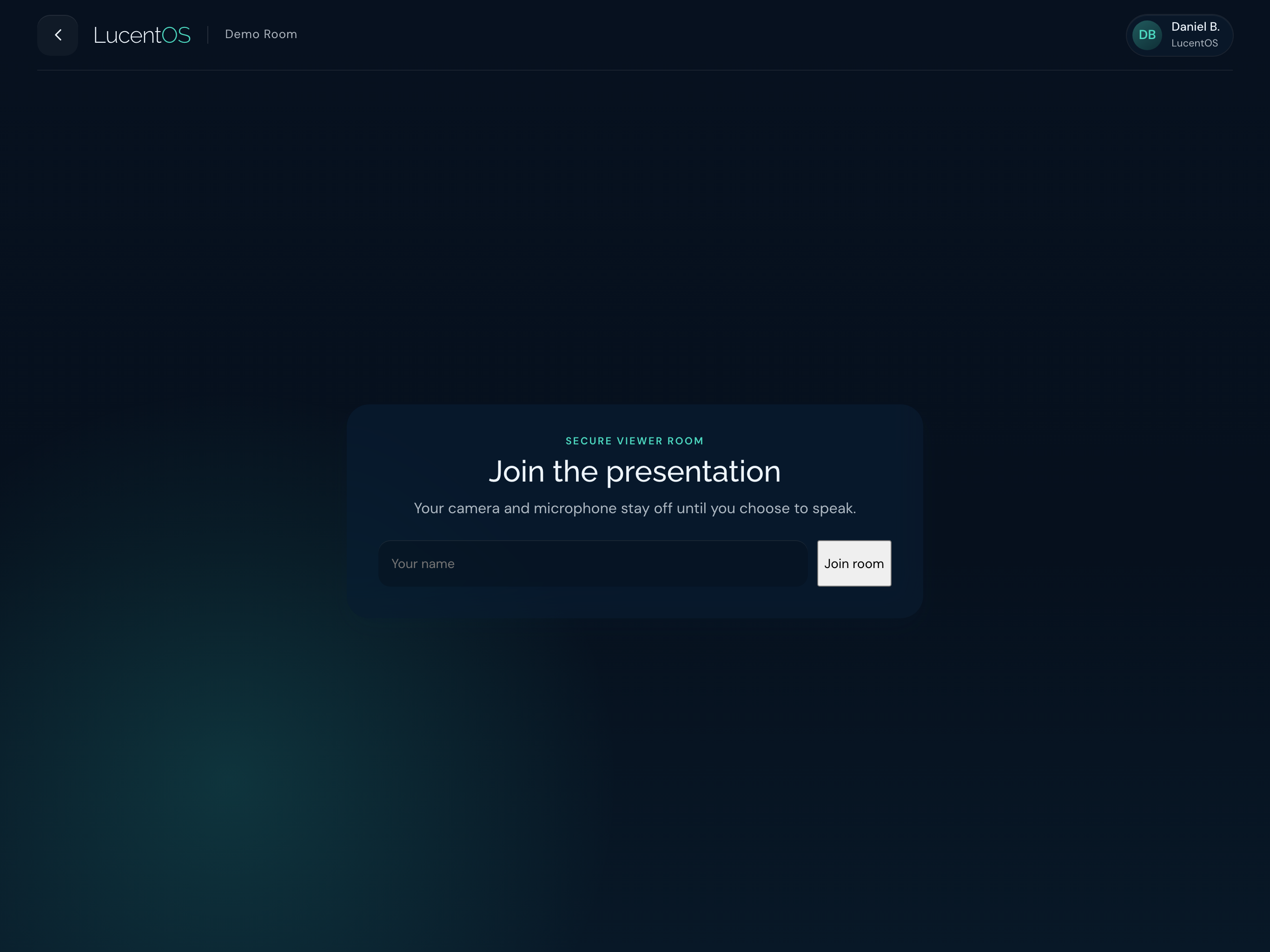 LucentOS Demo Room secure customer join view